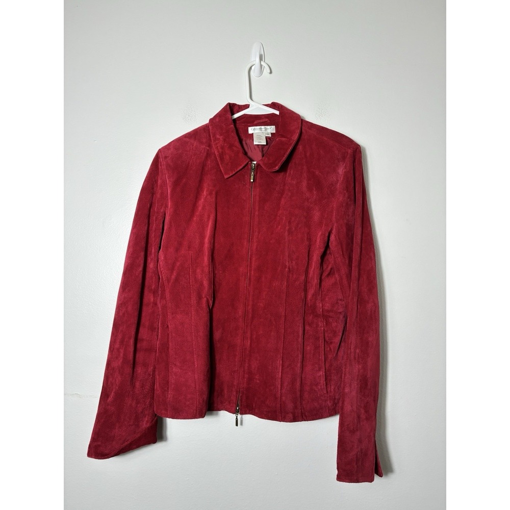 Vintage 90S ColdWater Creek 100% Suede Leather Full Zip Jacket Red Sz M Western - Picture 2 of 7